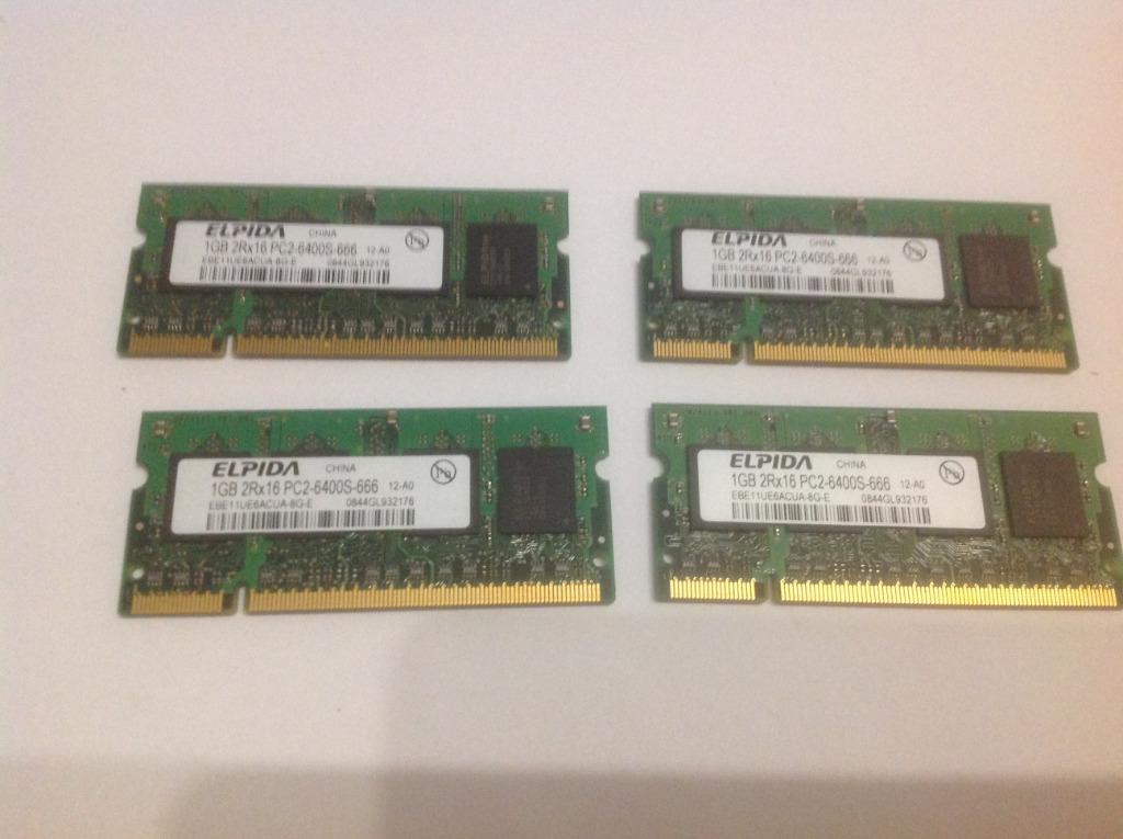 RAM Elpida 4x1 GB DDR2 6400S 800 MHz laptop, 1 GB of minder, Ophalen of Verzenden, Zo goed als nieuw, DDR2