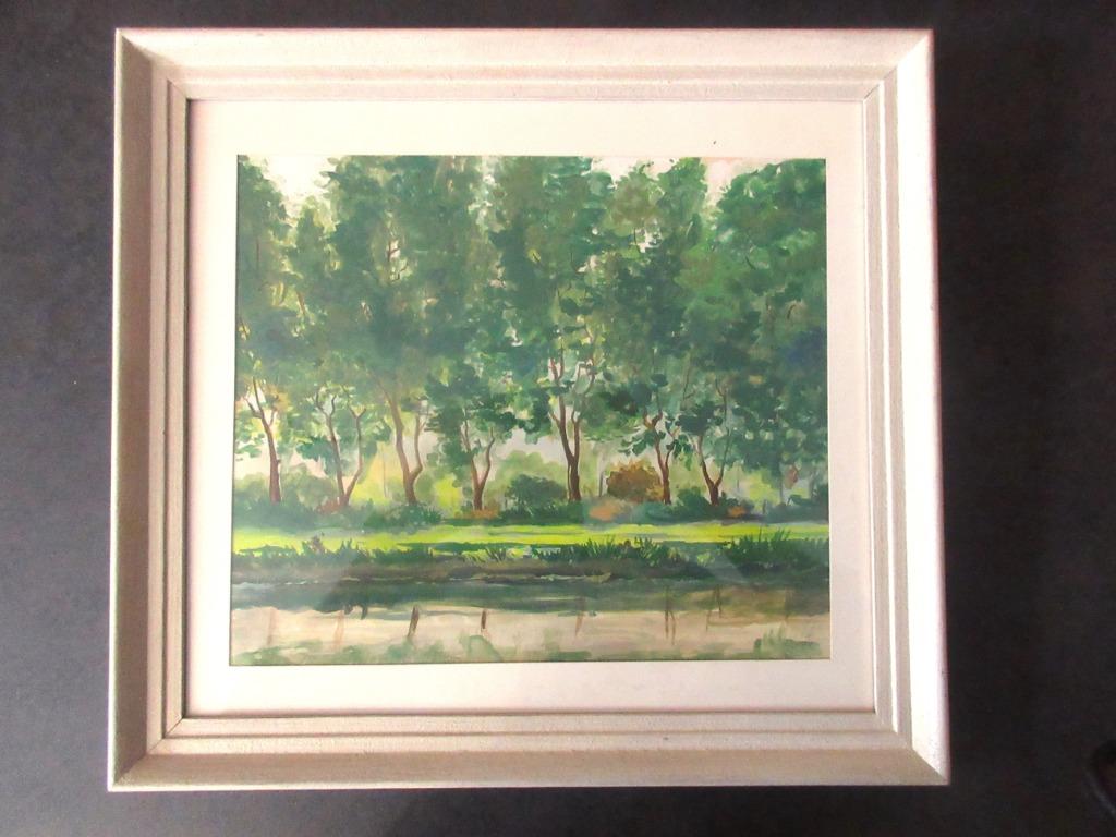 Aquarel "Vaart met bomen te Mechelen" - L. Boschmans, Ophalen of Verzenden