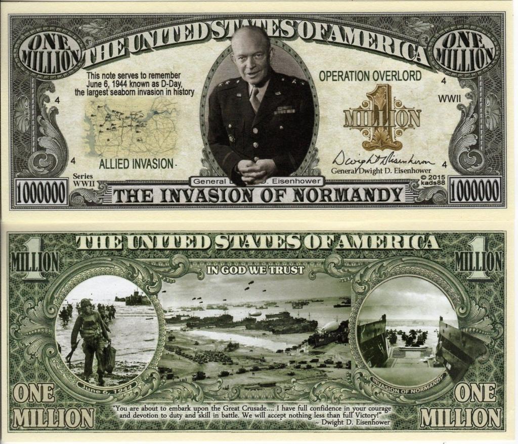USA 1 Million Dollar 'World War II - Eisenhouwer D-Day - UNC, Postzegels en Munten, Verzenden, Noord-Amerika, Los biljet