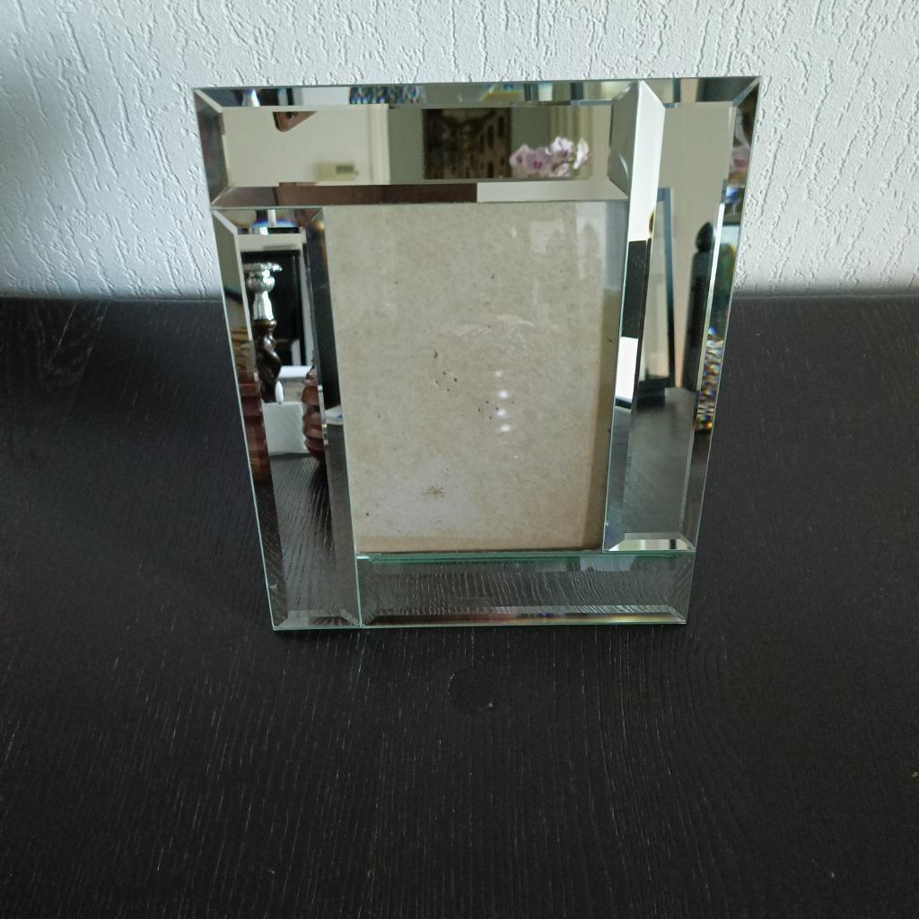 Vintage fotolijst met facet geslepen spiegelrand., Antiek en Kunst, Ophalen of Verzenden