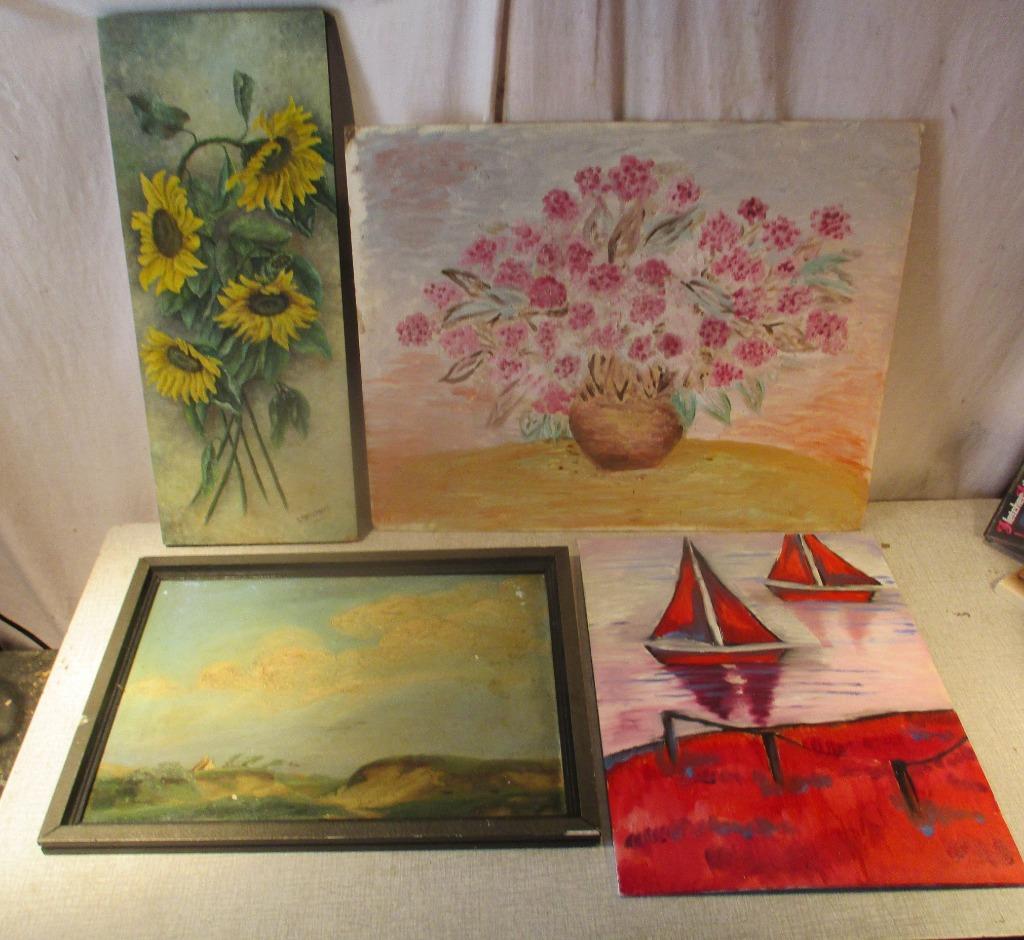 4 belles œuvres anciennes peintes sur panneau de bois, Antiquités & Art, Enlèvement ou Envoi