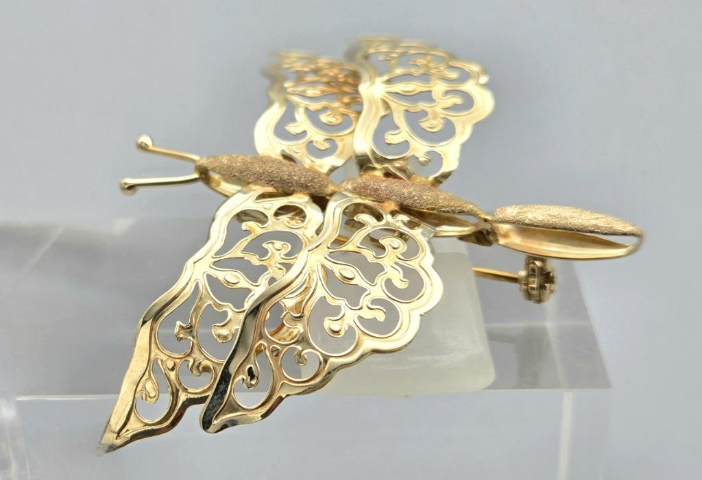 Gouden vintage broche gemaakt als een Libelle. 2025/537., Bijoux, Sacs & Beauté, Bijoux anciens, Enlèvement ou Envoi, Or, Broche