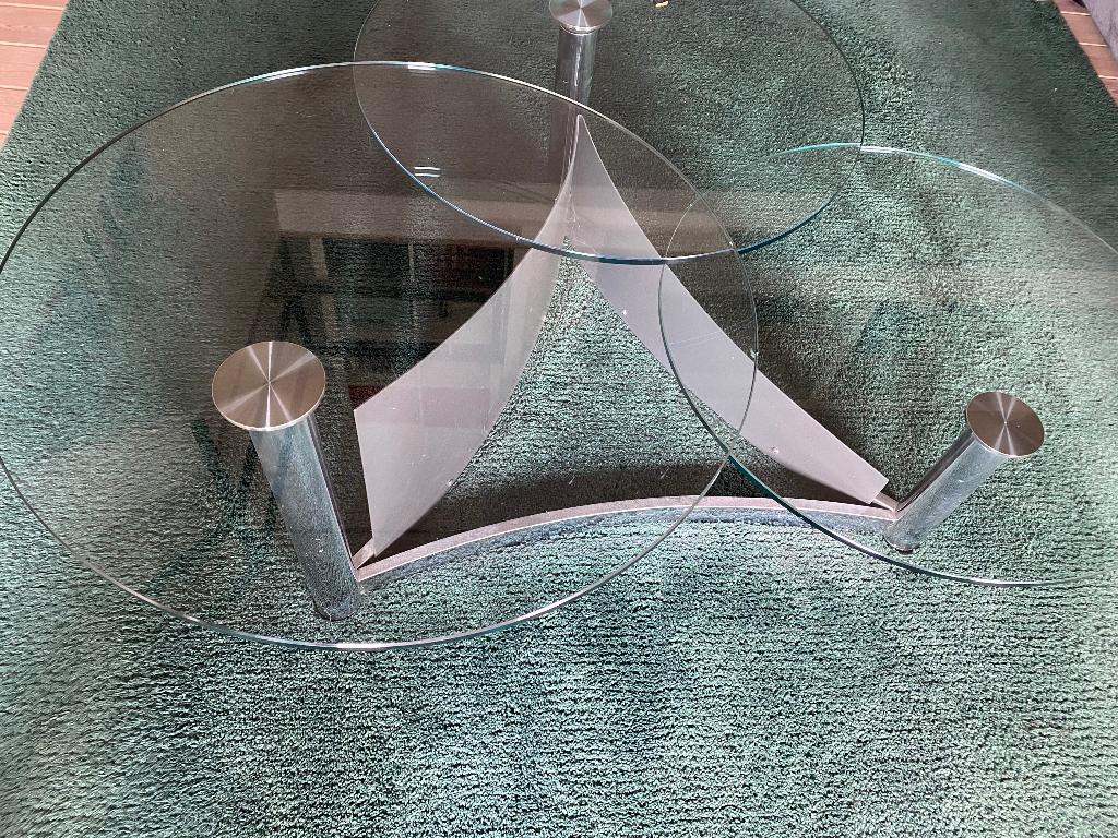 Vintage salontafel, Enlèvement, Utilisé, Rond, Verre
