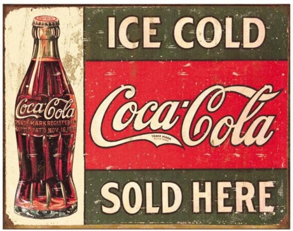 Retro look metalen wandplaat Ice Cold Coca Cola Sold Here, Ophalen of Verzenden, Nieuw, Reclamebord