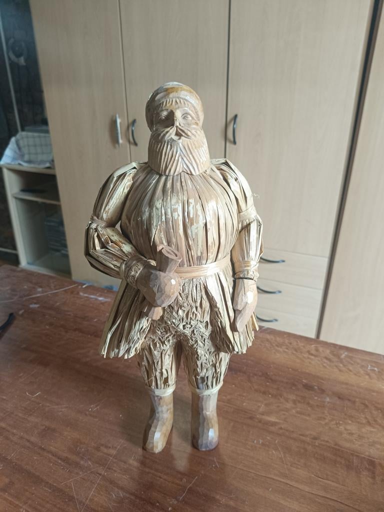 Ancien père Noël en bois sculpté et paille, Antiquités & Art, Enlèvement