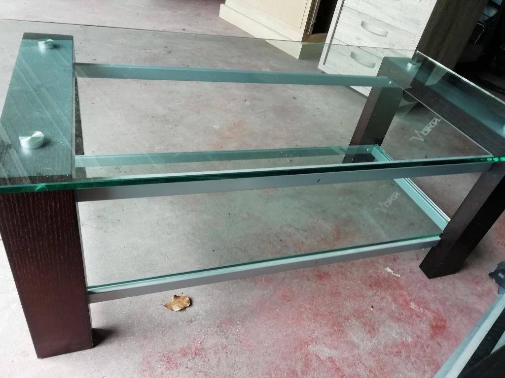 Salontafel , TV tafel , glas en 'Wengé hout", Ophalen, Glas