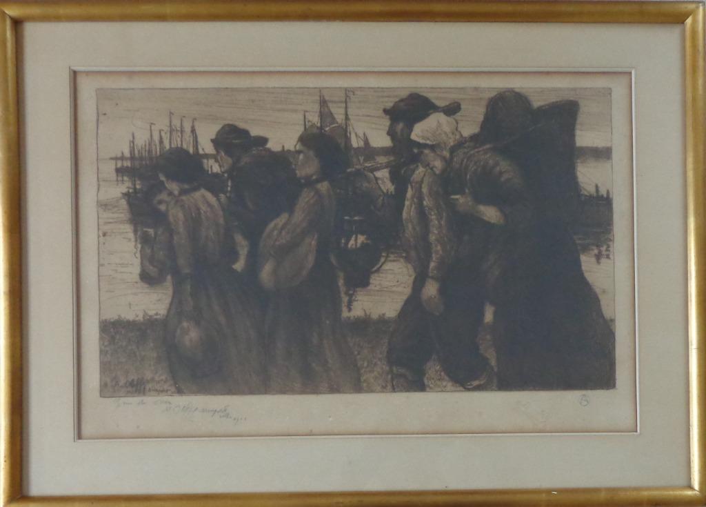 AUGUSTE OLEFFE / GENS DE MER / ZW-W ETS / 59x82cm KADER SIG, Enlèvement