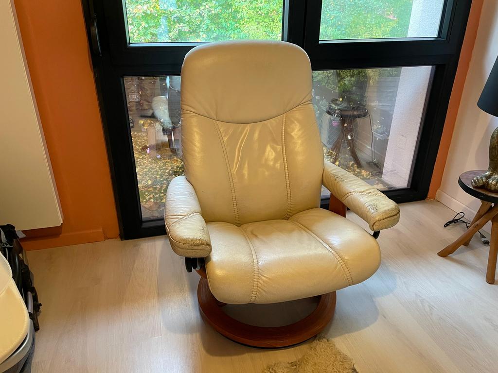 Ekornes Stressless verstelbare stoel, Ophalen, Gebruikt, Minder dan 75 cm, Leer