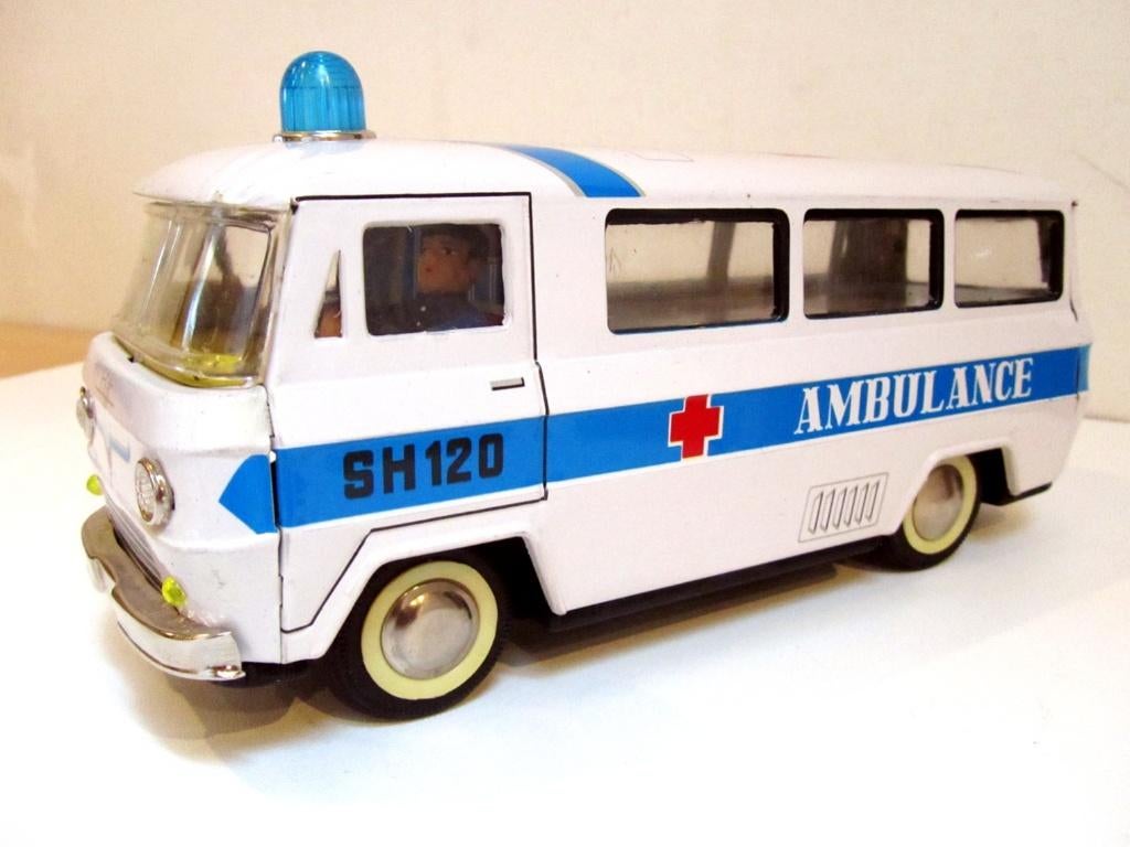 Vintage Sh120 Friction Tin Ambulance + doos, Antiek en Kunst, Ophalen of Verzenden