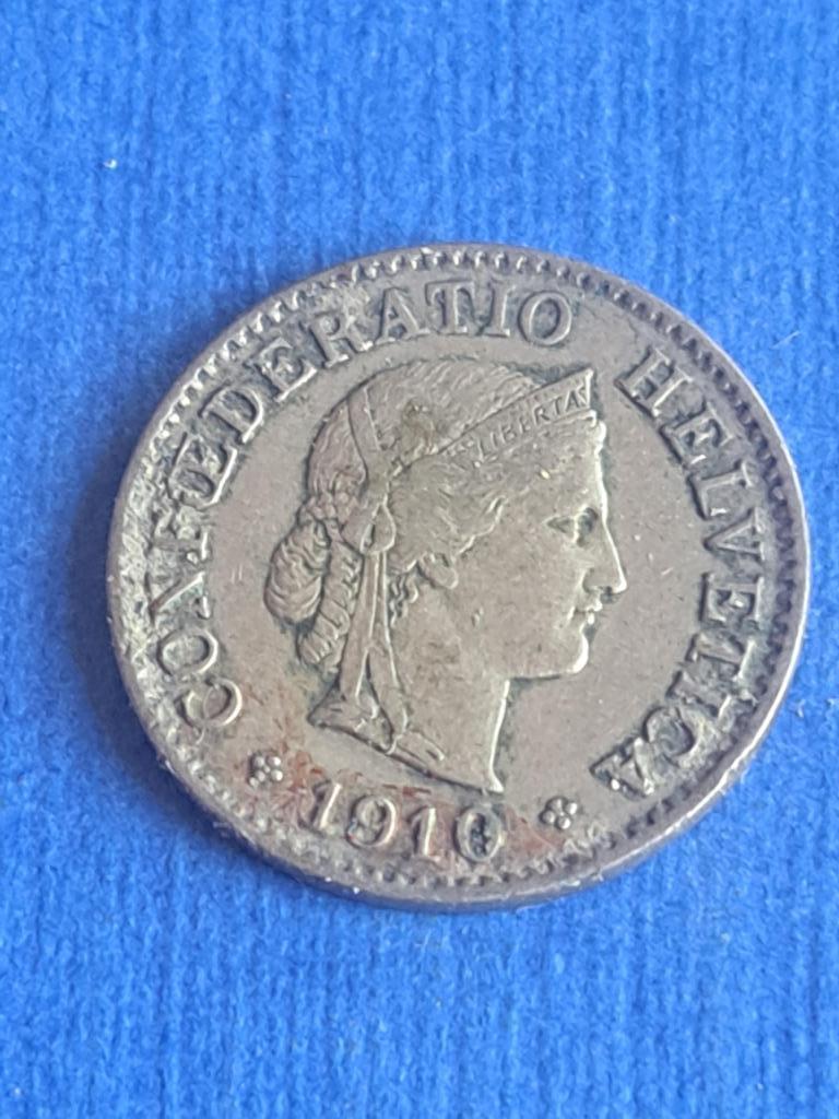 1910 Suisse 5 centimes, rare, Envoi, Autres pays, Monnaie en vrac
