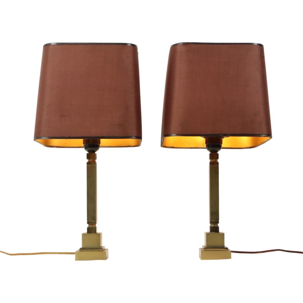 Koppel Mid Century Messing Tafellampen Boulanger Stijl 45cm, Maison & Meubles, Lampes | Lampes de table, Utilisé, Métal, Enlèvement ou Envoi
