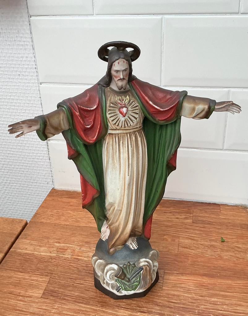 Antiek Heilig Hart Beeld – Pijpaarde, Antiek en Kunst, Antiek | Religieuze voorwerpen, Ophalen of Verzenden
