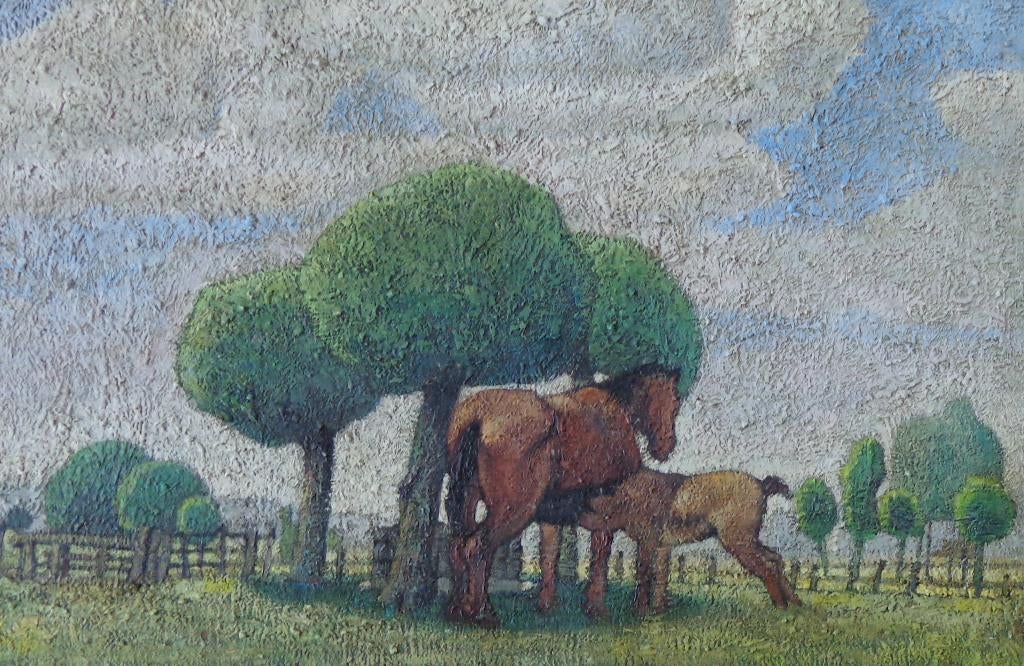 JAN VERDOODT / MERIE EN VEULEN / OLIEVERF DOEK / 60x65cm SIG, Antiek en Kunst, Ophalen of Verzenden