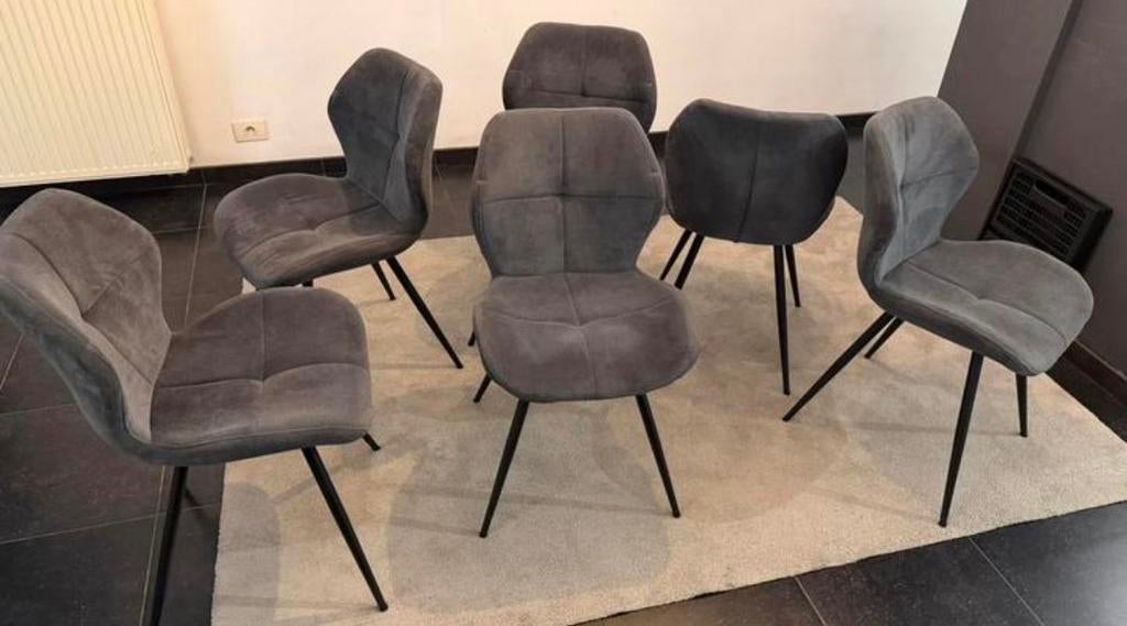6 chaises en parfait état, Enlèvement, Comme neuf, Gris, Tissus