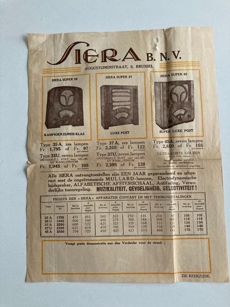 Ancien magazine publicitaire SIERA avec prix (Super 35, 37,, Enlèvement ou Envoi