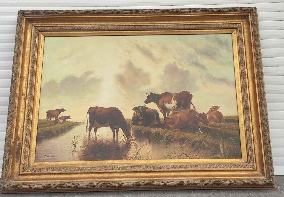 Huile sur toile vaches signe d windmeulen, Antiquités & Art, Enlèvement