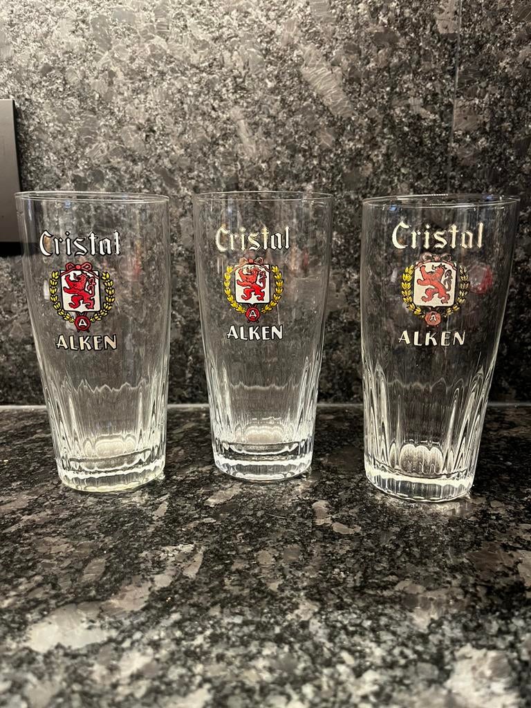 3 oude glazen Cristal Alken gele palm, Enlèvement, Comme neuf, Palm