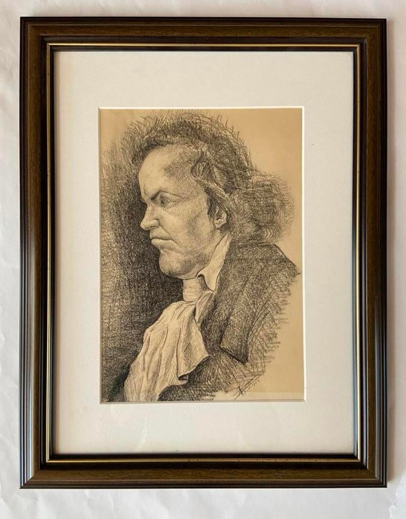 Tekening in houtskool - De Rechter Gesigneerd, Ophalen of Verzenden