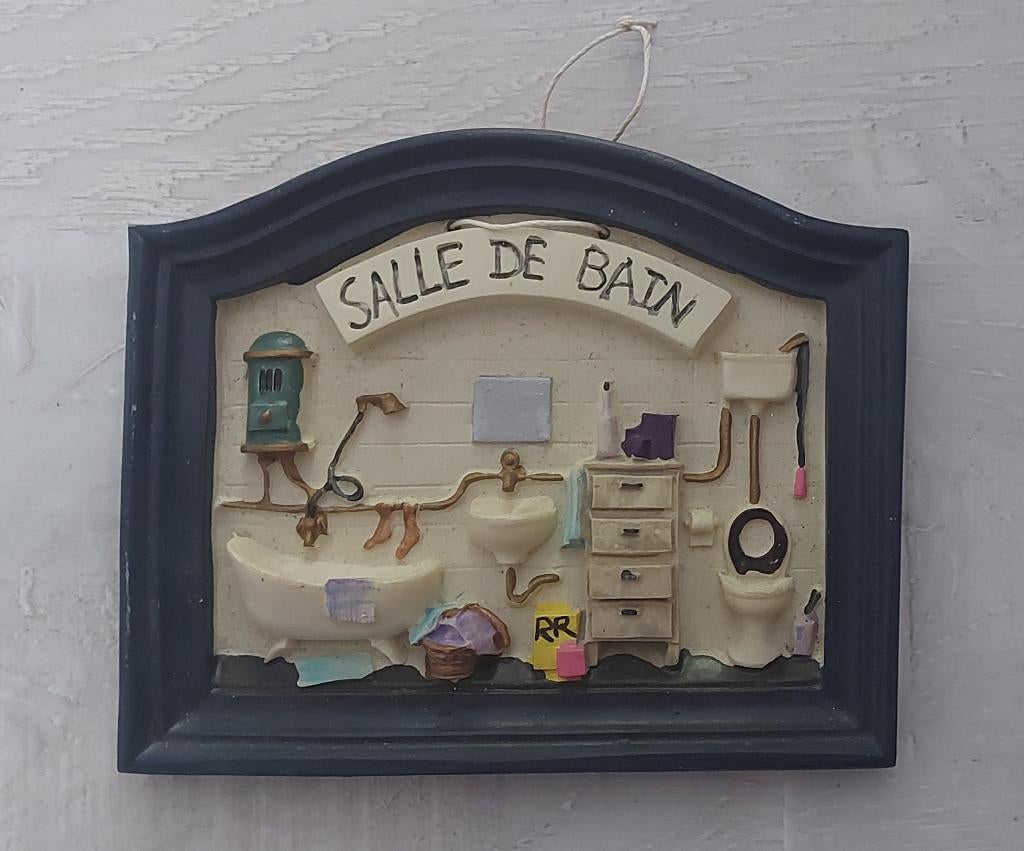 Affichette « salle de bain » en plâtre, Moins de 25 cm, Moins de 100 cm, Comme neuf, Enlèvement