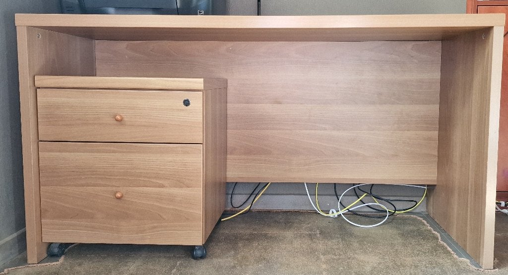 Printertafel/smal bureau 140x58cm met ladenblok—lichte beuk, Ophalen, Zo goed als nieuw, 140 cm, 58 cm