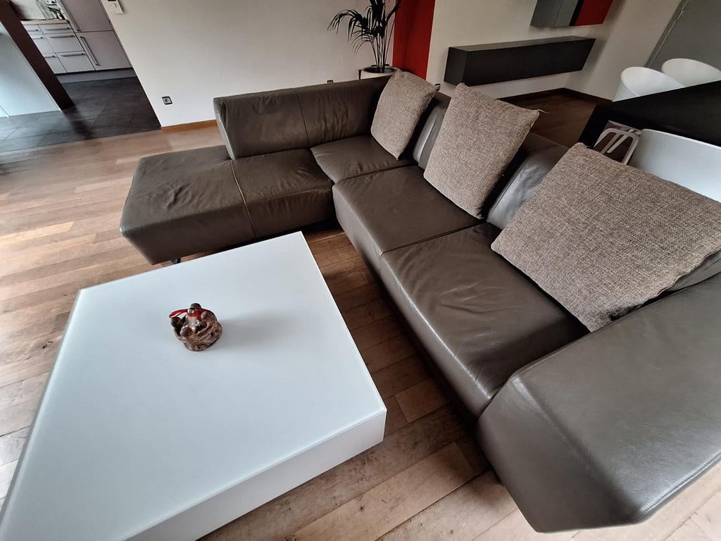 Lederen hoekzetel( met tafeltje optioneel), Ophalen