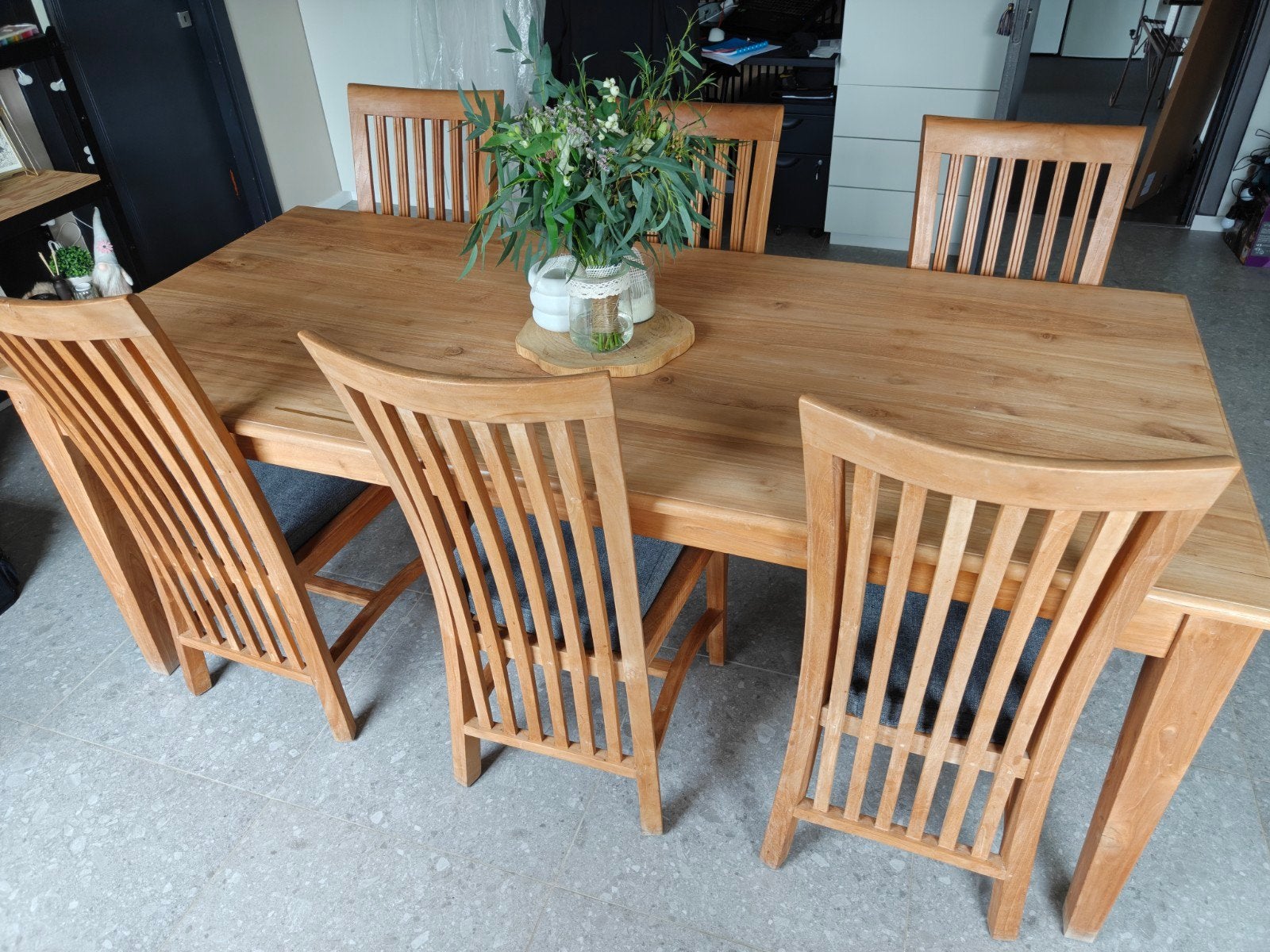 tafel met 6 stoelen en dressoir, Ophalen, Zo goed als nieuw, Teakhout, Met lade(s)