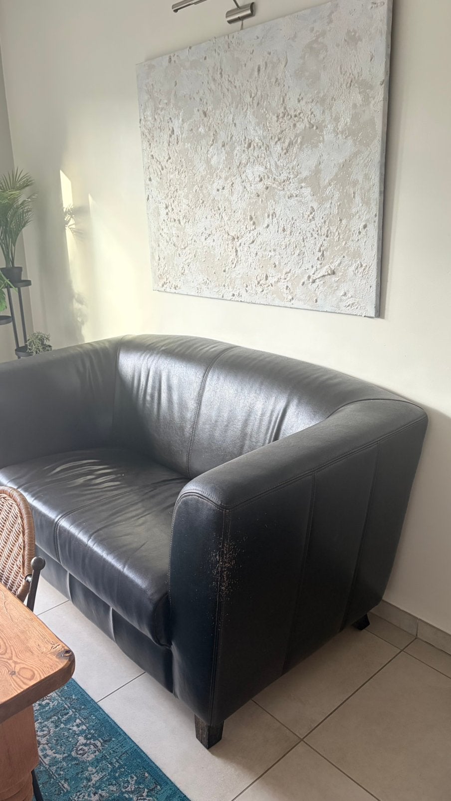 Donkerbruine lederen zetel, Ophalen, Gebruikt, 100 tot 125 cm, Tweepersoons