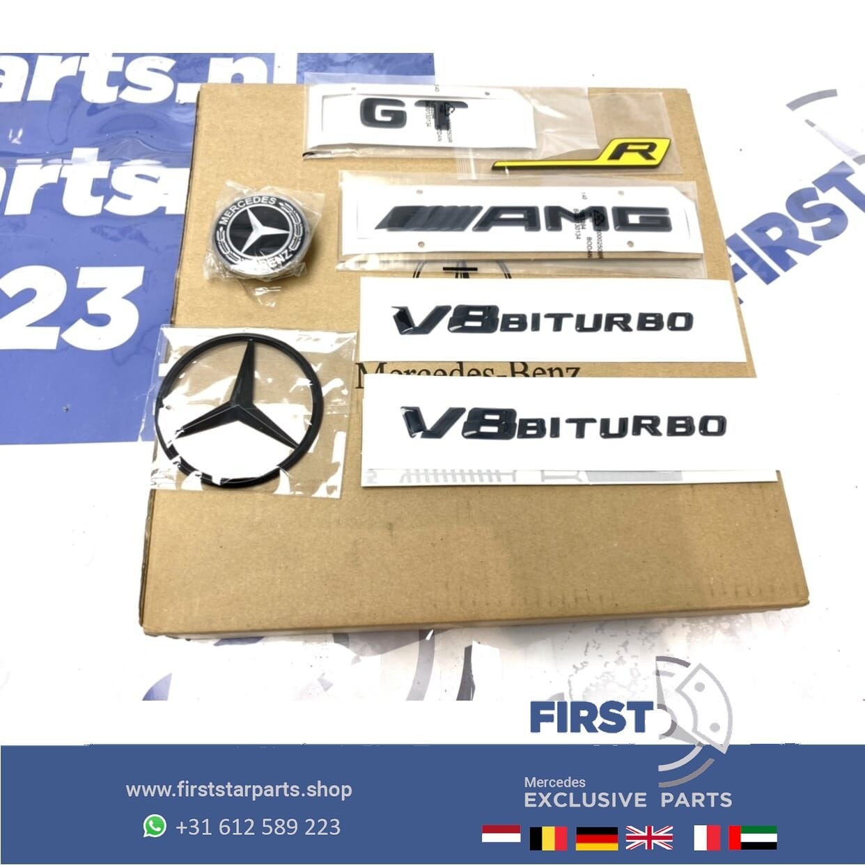 BLACK W190 GT AMG LOGO SET ZWART GTC GTS GTR EMBLEMEN V8 GT, Utilisé, -, -, Enlèvement ou Envoi