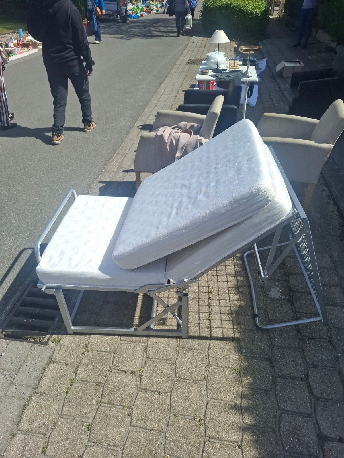 Plooibed met poeffunctie in perfecte staat, Ophalen, Eenpersoons, Sleepwel, 210 cm