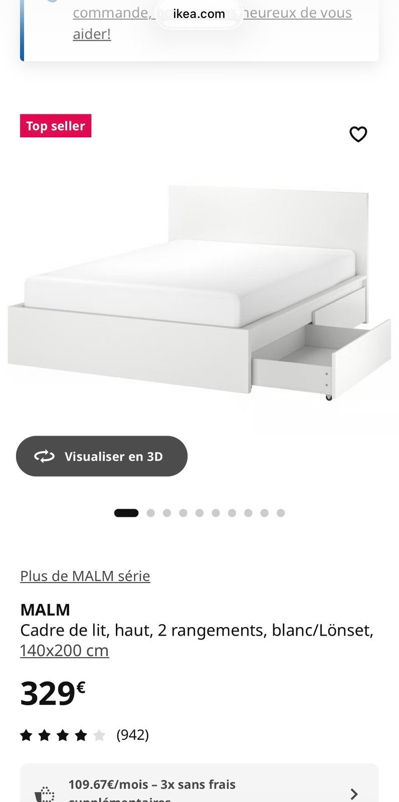 Lit Malm Ikea, Enlèvement, 200 cm, Blanc, Deux personnes