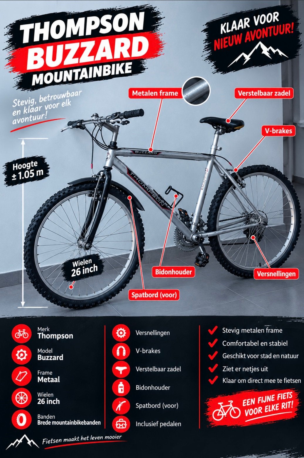 Jongensfiets Thompson Buzzard, Fietsen en Brommers, Ophalen, Zo goed als nieuw, 26 inch of meer, Versnellingen