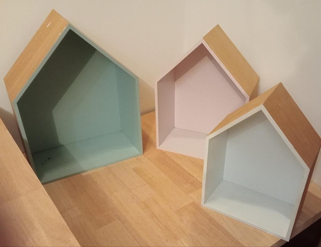 Étagère murale maisonnette en bois (lot de 3), Enlèvement