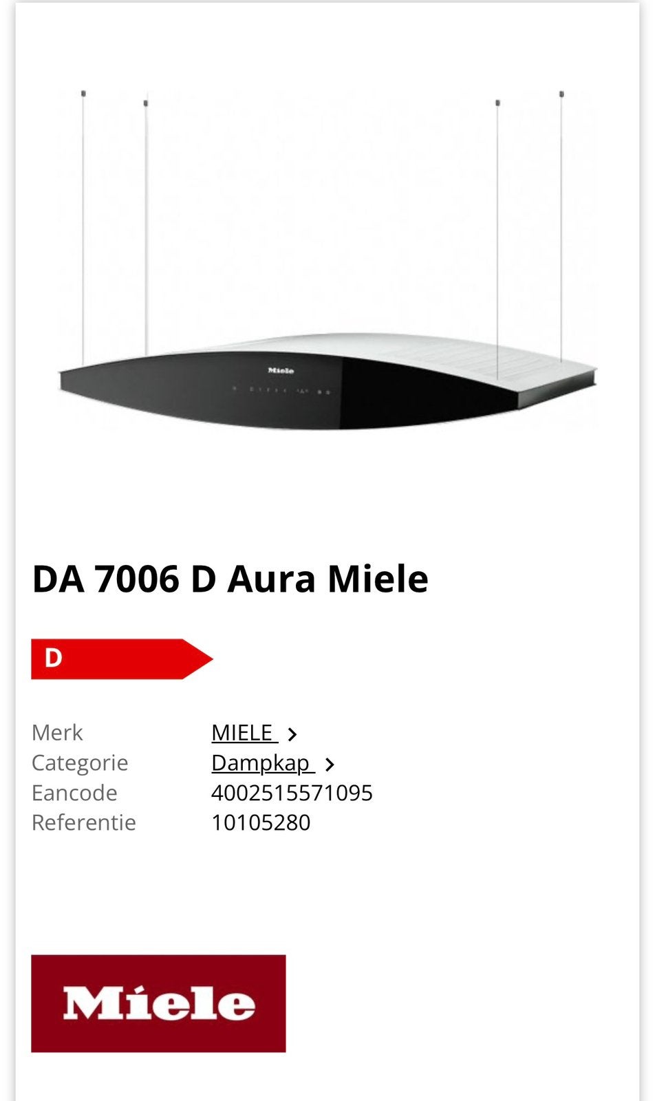 Dampkap miele(nieuw), Elektronische apparatuur, Ophalen, Nieuw