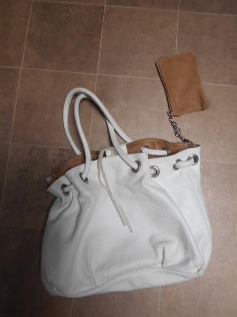 Grote witte leder handtas, Handtassen en Accessoires, Tassen | Damestassen, Ophalen of Verzenden, Zo goed als nieuw, Wit, Handtas