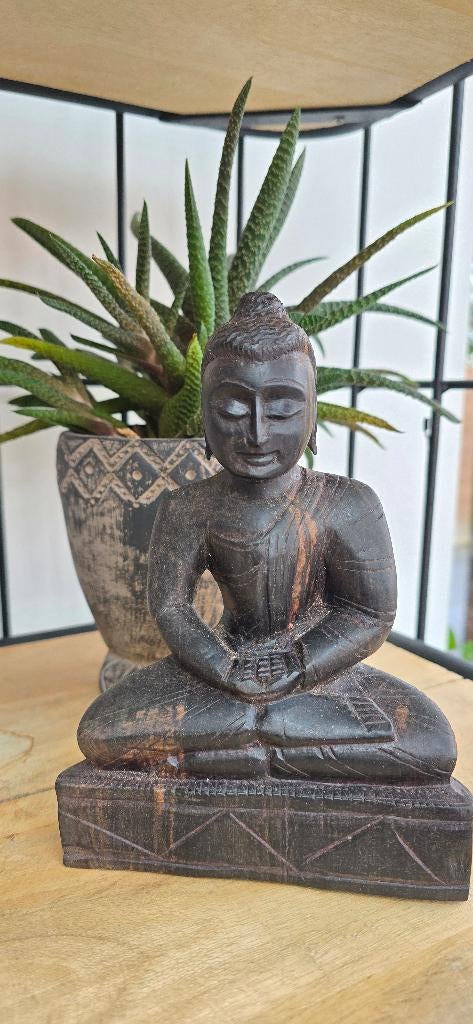 Buddha beeld hardhout, Ophalen, Minder dan 20 cm, Beeld, Hout