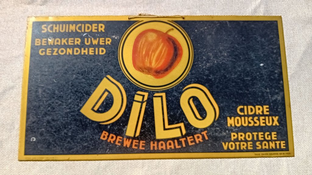 Metalen reclamebord 1935 Cider DILO Haaltert, Verzamelen, Ophalen, Zo goed als nieuw, Reclamebord