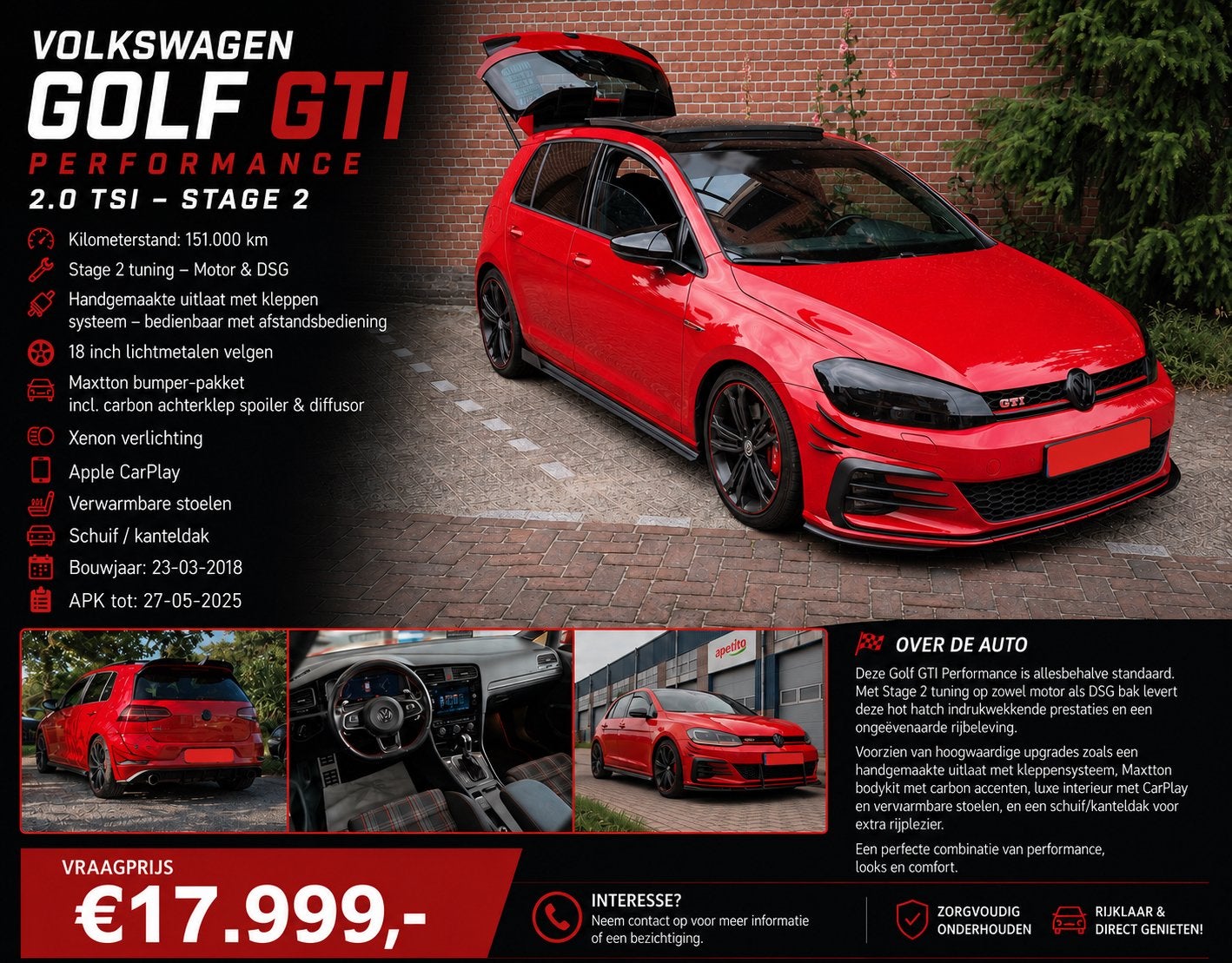 Volkswagen Golf GTI Performance 2.0 TSI 450 PK Stage 2 Tuned, Dealer onderhouden, Stof, Adaptive Cruise Control, Euro 6