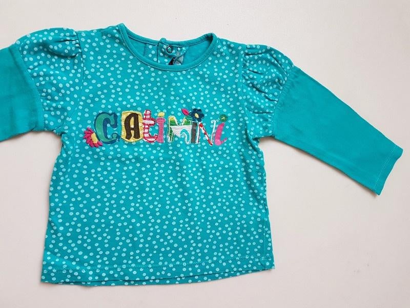 CATIMINI - T-shirt turquoise à pois - T.18 mois/80 cm, Catimini, Enlèvement ou Envoi, Utilisé, Chemisette ou Manches longues