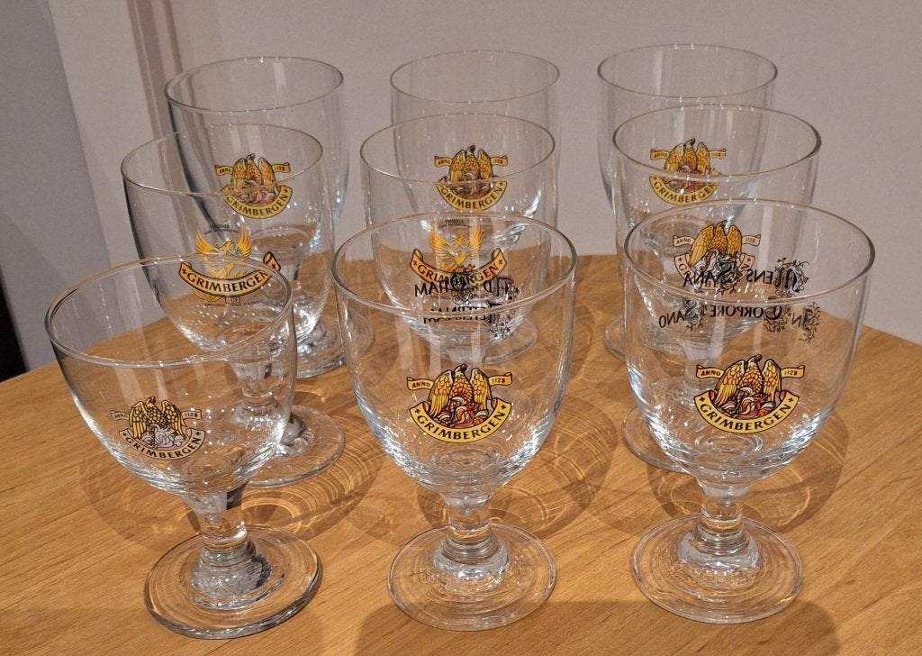 Assortiment van 9 Grimbergen bierglazen, Ophalen of Verzenden, Zo goed als nieuw, Glas of Glazen, Overige merken