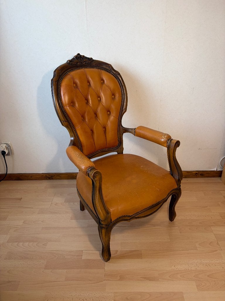 Klassieke antieke lederen fauteuil/zetel, Huis en Inrichting, Fauteuils, Ophalen, Gebruikt, Leer, Klasiek Antiek