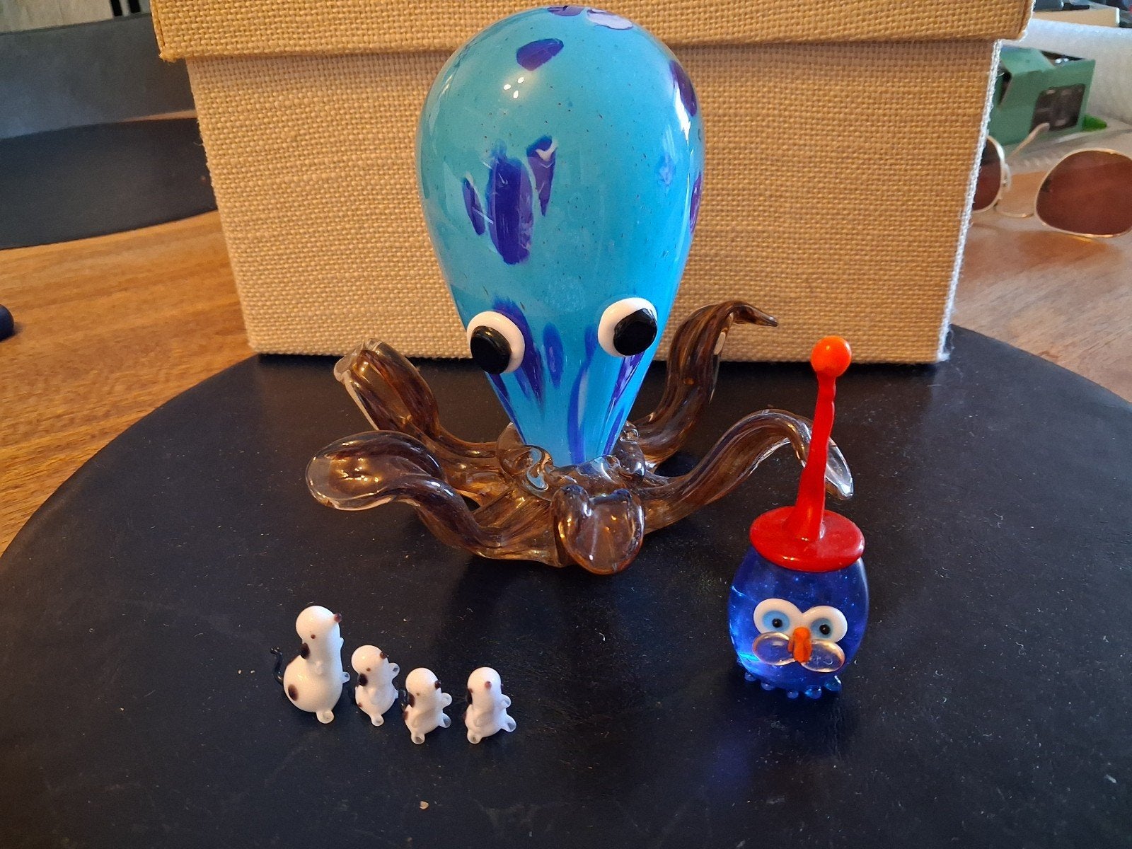 Glazen beeldjes: Octopus, uil en hondjes, Collections, Jouets miniatures, Enlèvement