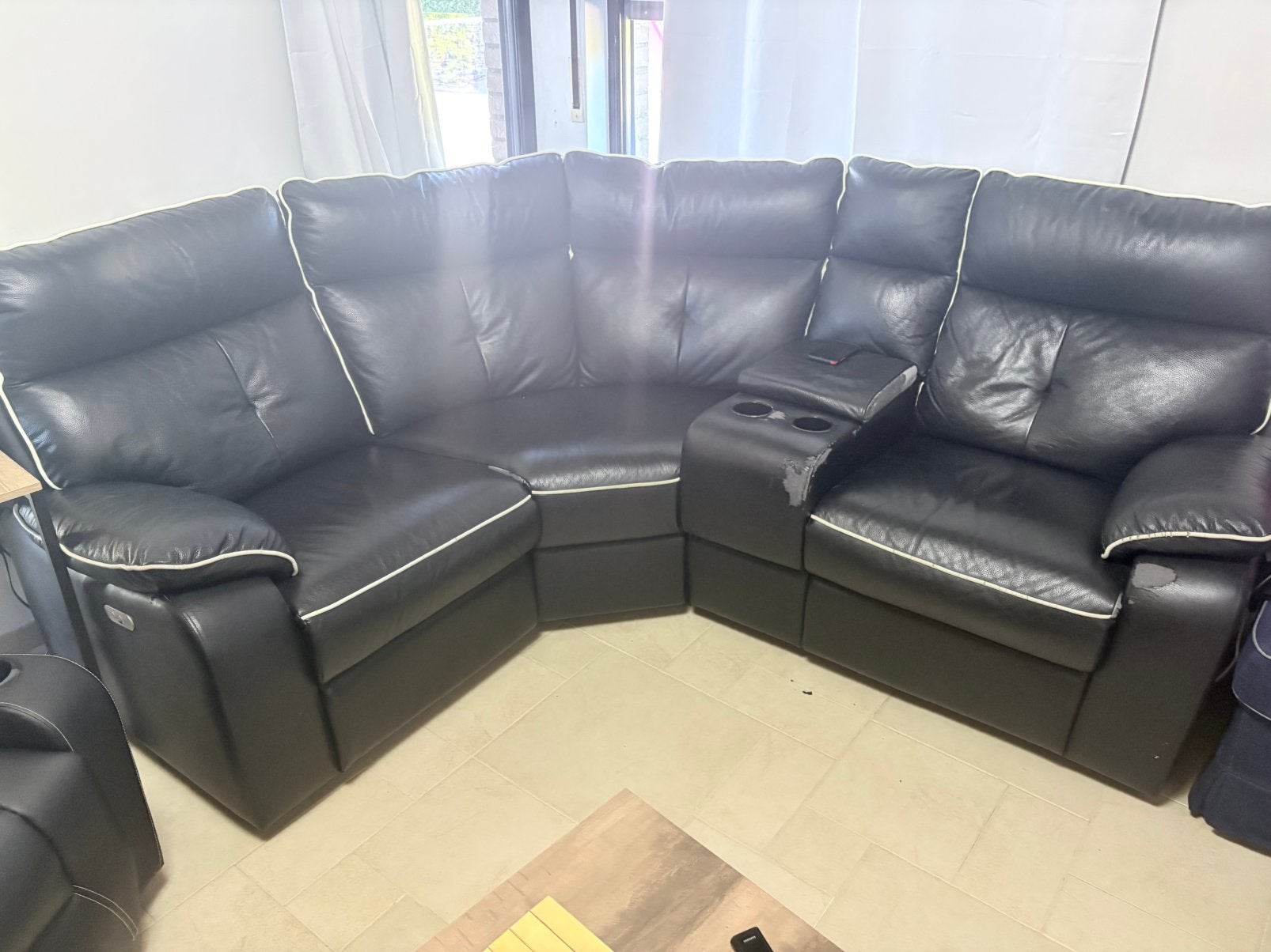 Canapé d’angle en cuir relax électrique à donner, Huis en Inrichting, Ophalen, Gebruikt, Leer