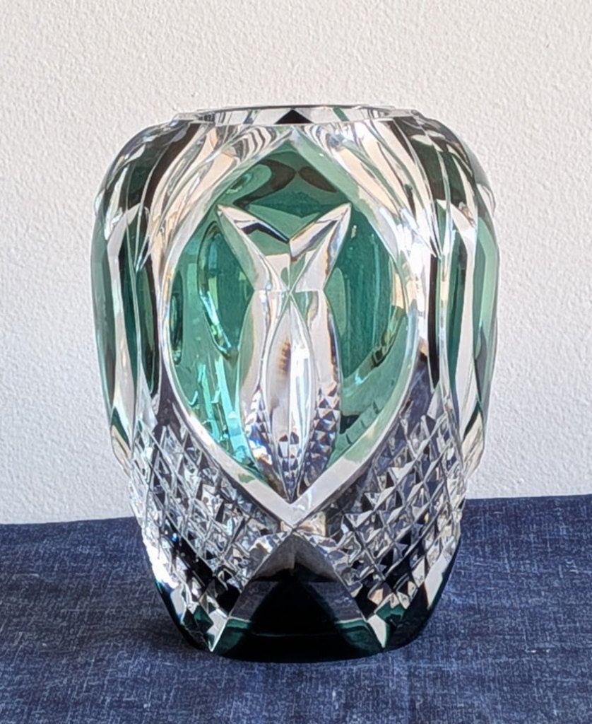Vase "Aberdeen" 15 cm - Signé Val Saint Lambert Cristal Vert, Enlèvement ou Envoi