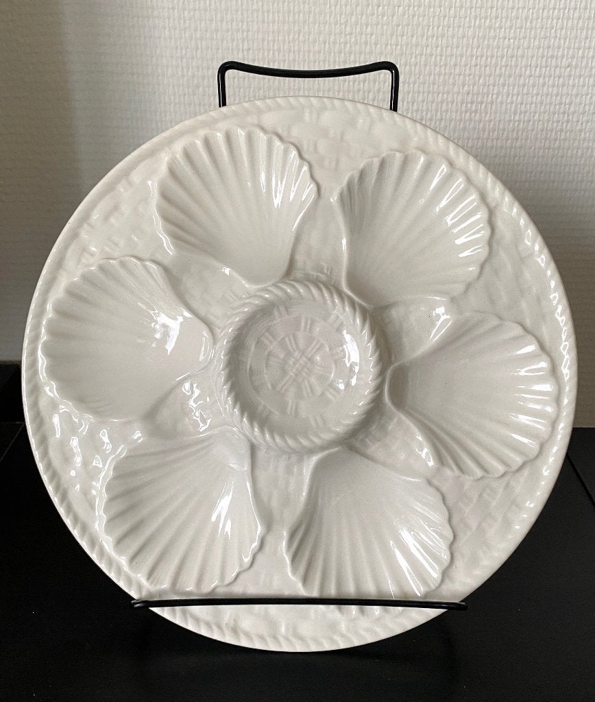 6 Assiettes à Huîtres en Faïence Blanche de Longchamp, Antiquités & Art, Enlèvement ou Envoi