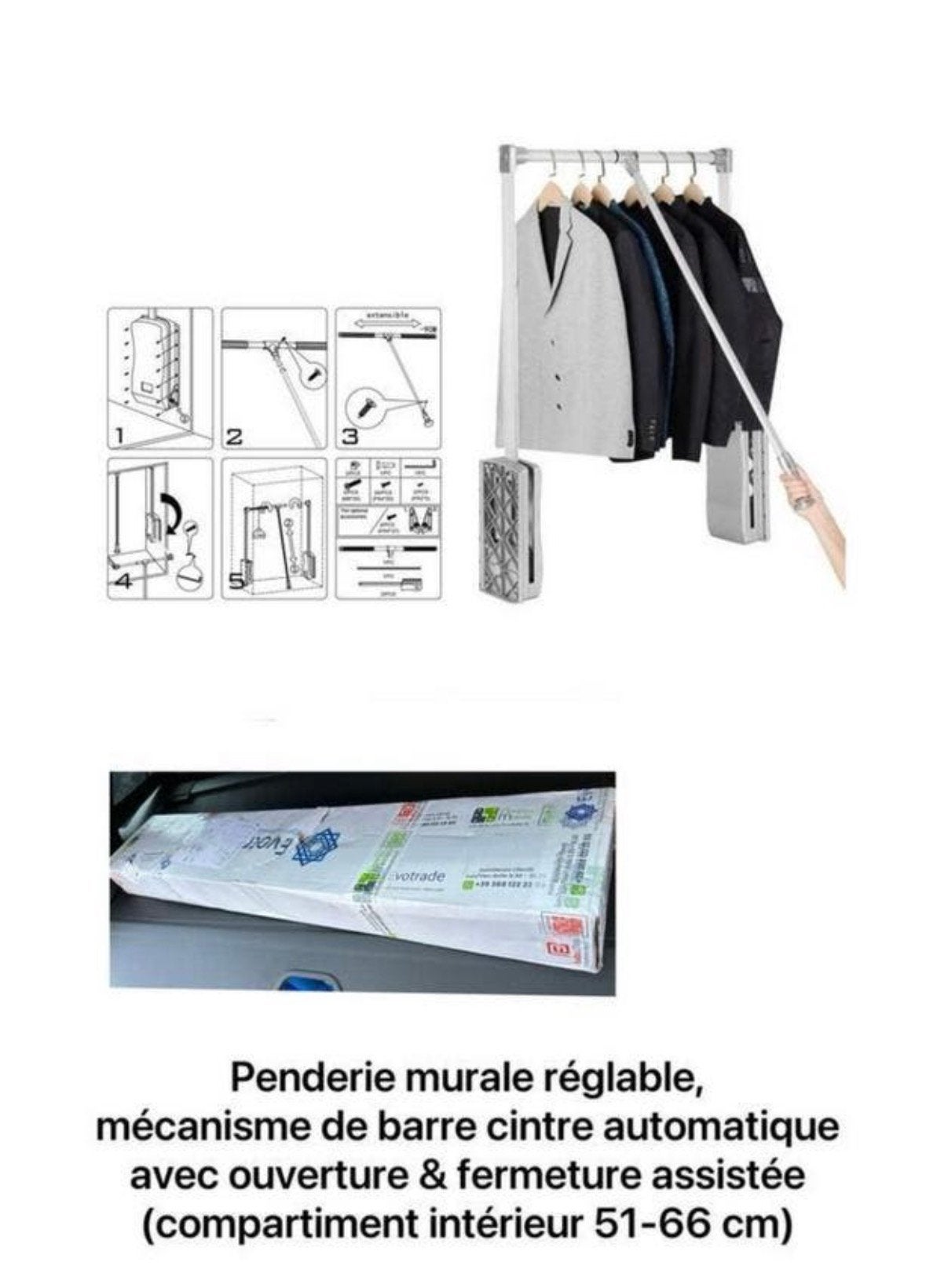 Penderie murale réglable  51-66 cm, dans sa boite d’origine, Enlèvement, Comme neuf