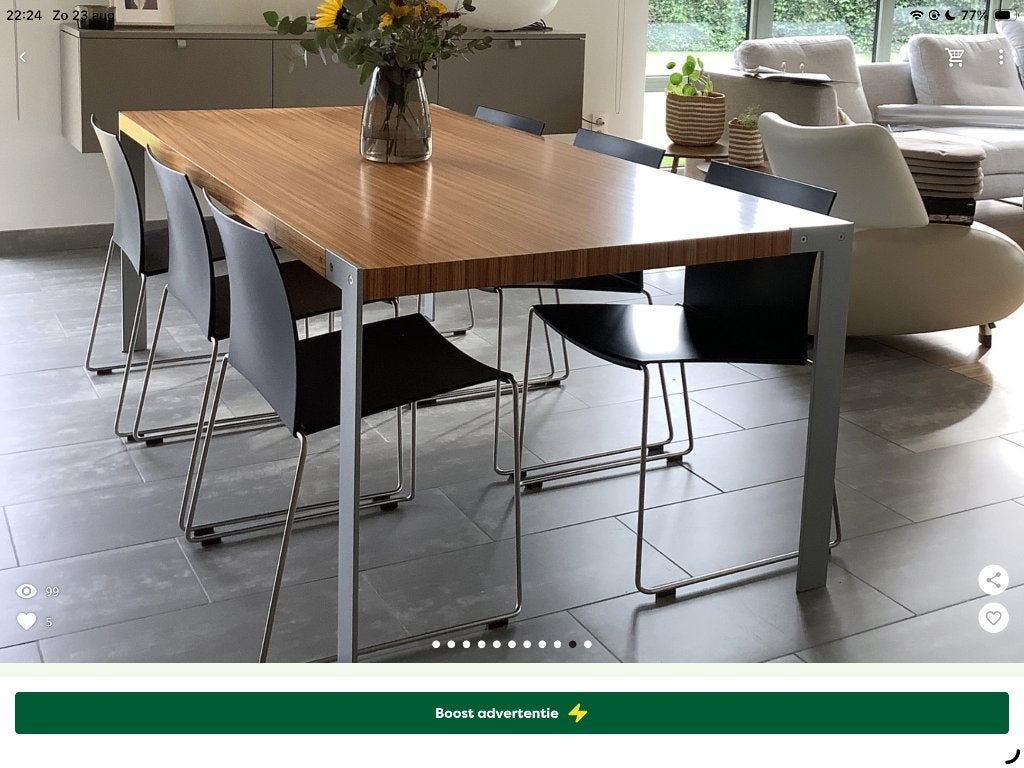 Tafel en  6 stoelen, Ophalen, 100 tot 150 cm, 200 cm of meer, Zo goed als nieuw