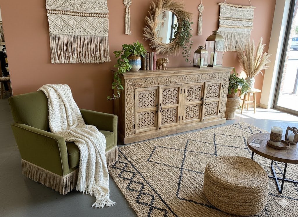 Buffet unique New Ibiza/Boho sculpté à la main, Neuf, Avec porte(s), 25 à 50 cm, Moins de 100 cm