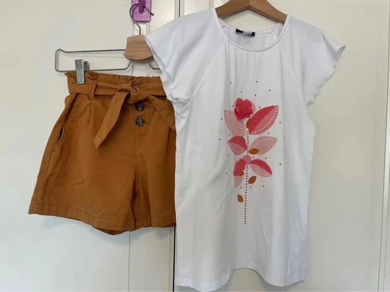Short + t-shirt, fille, Okaidi, 10 ans (140 cm), Enlèvement ou Envoi, Utilisé, Fille