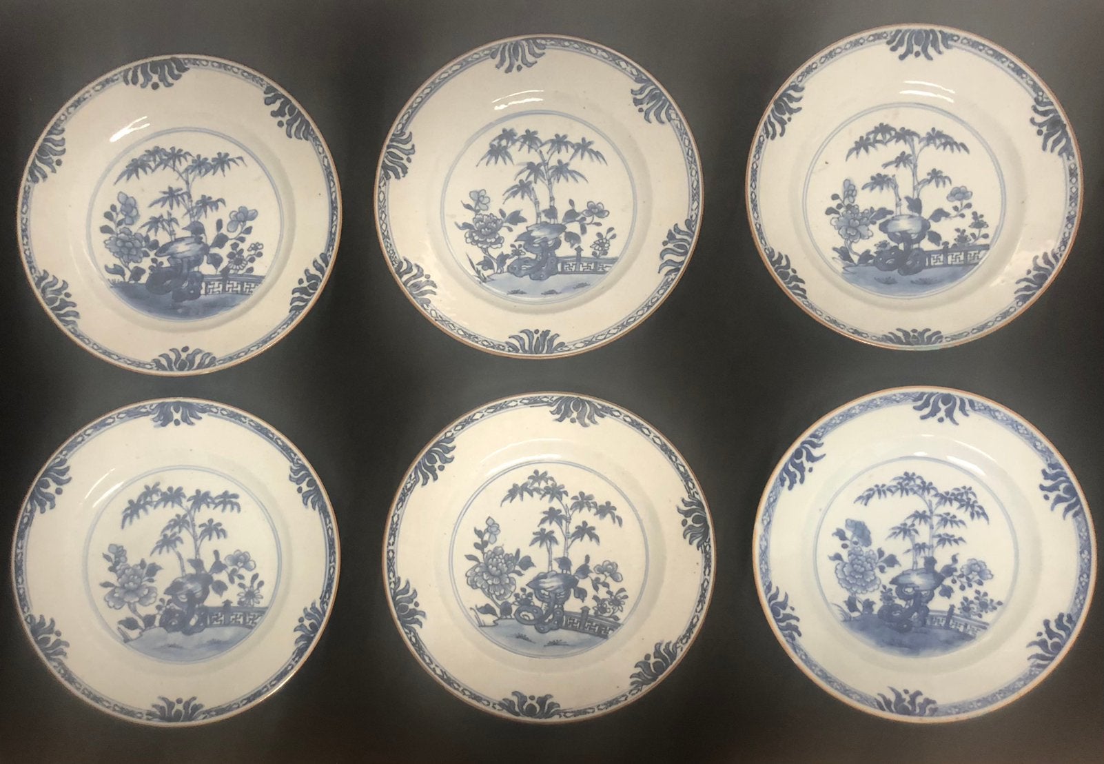 Rare ensemble de 6 assiettes chinoises, vers 1750, Qianlong, Enlèvement ou Envoi