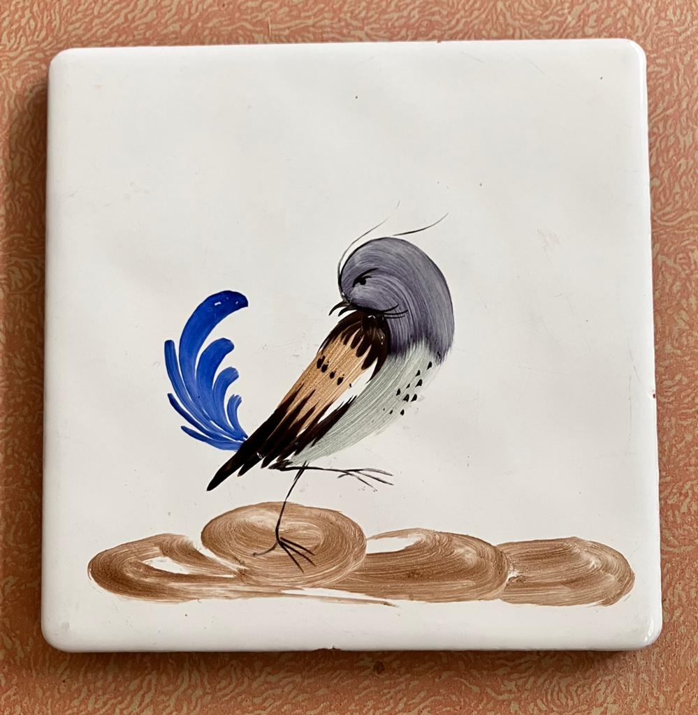 Beschilderde tegel met vogel — made in Italy, Antiek en Kunst, Ophalen of Verzenden